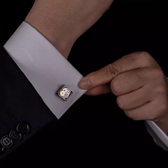 Steampunk Square Open Face Gunmetal Clock Gears Cufflinks - Picture 4 of 17